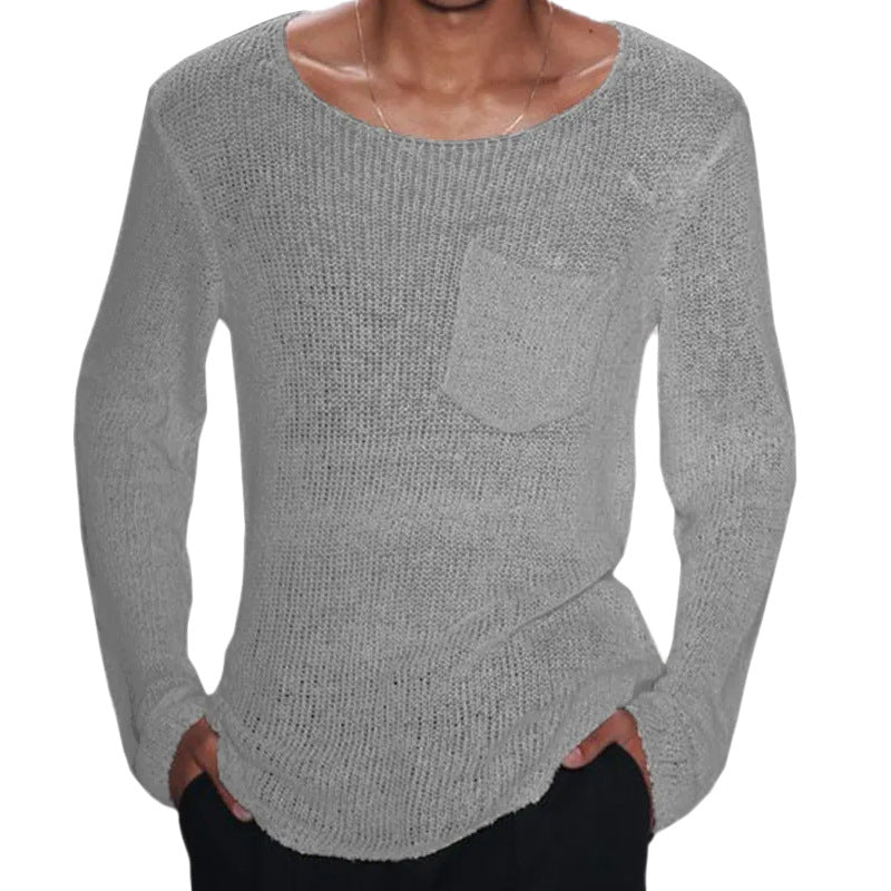 Herren Pullover Lässig Offene Maschen Brusttasche