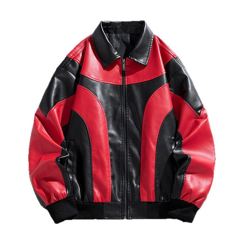 Herren Lederjacke Modern Sportlich Kontrast Details