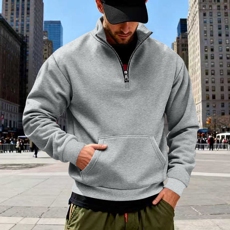 Herren Sweatshirt Halbzipper Grau Sportlich