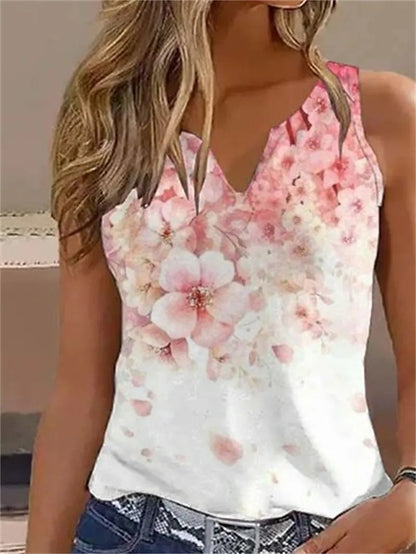 Damen Oberteil Ärmellos Bluse Floral Sommer