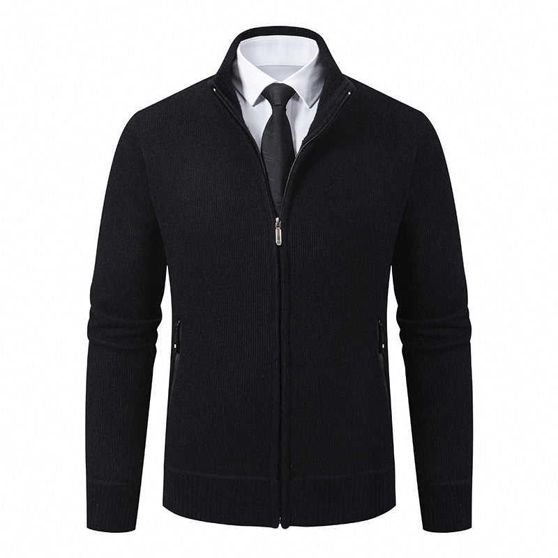 Herren Strickjacke Modern mit hohem Kragen und Reißverschlusstaschen