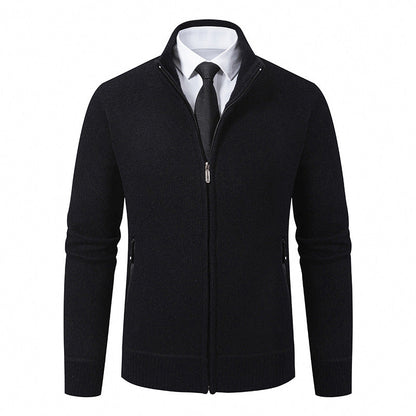 Herren Strickjacke Modern mit hohem Kragen und Reißverschlusstaschen