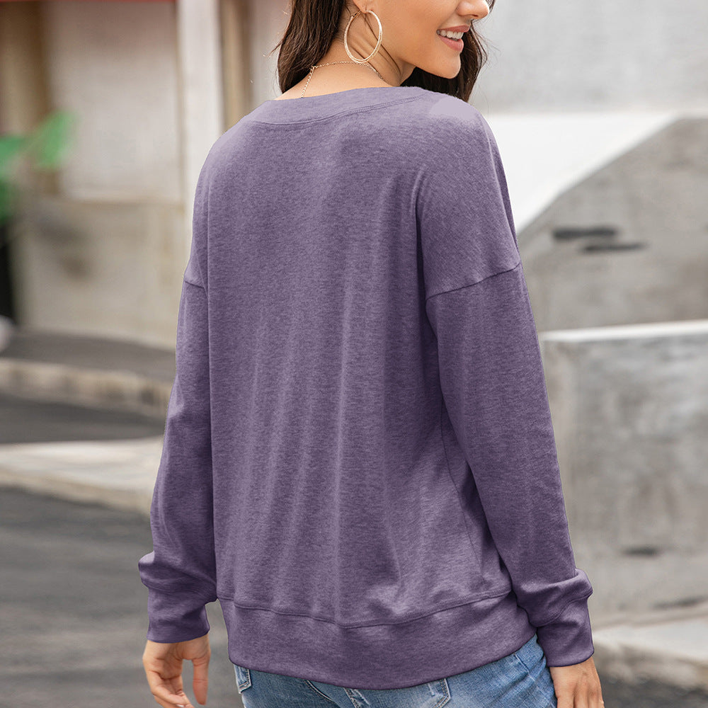 Damen Langarmshirt mit Knöpfen Rundhals Gemütlich Elegant