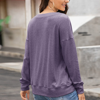 Damen Langarmshirt mit Knöpfen Rundhals Gemütlich Elegant