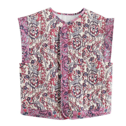 Damenweste Steppweste Floral Modern mit Taschen