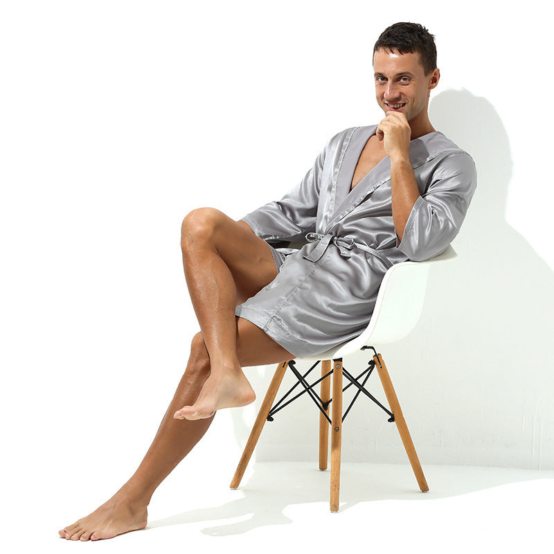 Weicher Herren Bademantel atmungsaktiv Satin Luxus