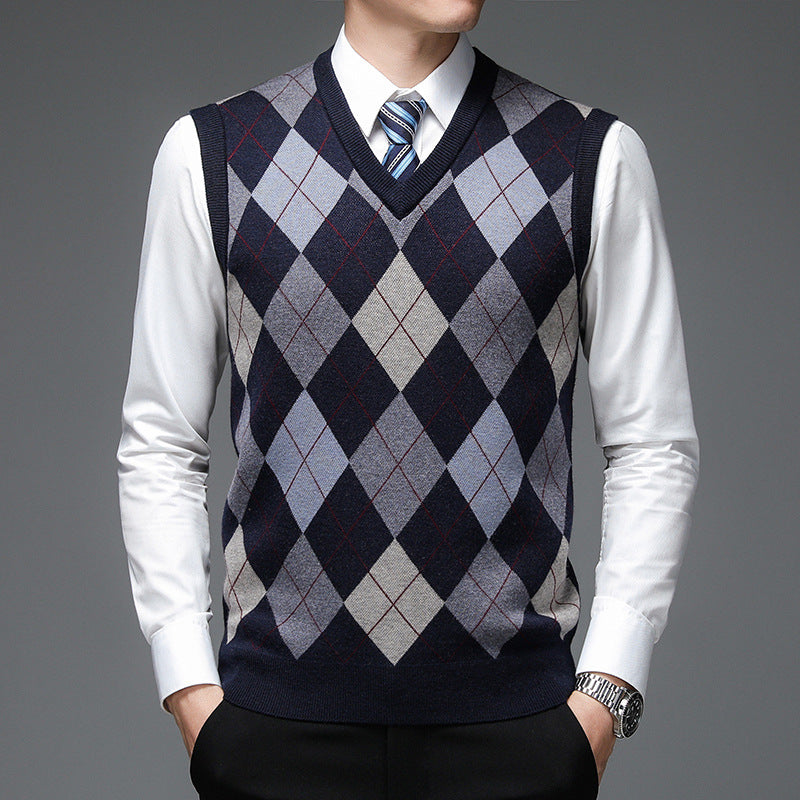 Herren Strickpullover V-Ausschnitt Rautenmuster Modern