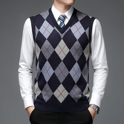Herren Strickpullover V-Ausschnitt Rautenmuster Modern