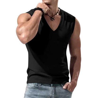 Herren T-Shirt Ärmellos V-Ausschnitt Atmungsaktiv Baumwolle