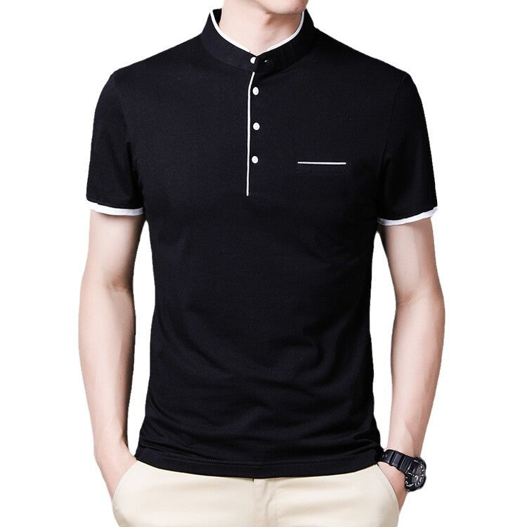 Herren Poloshirt Modern Stehkragen Kontrastfarben Slimfit