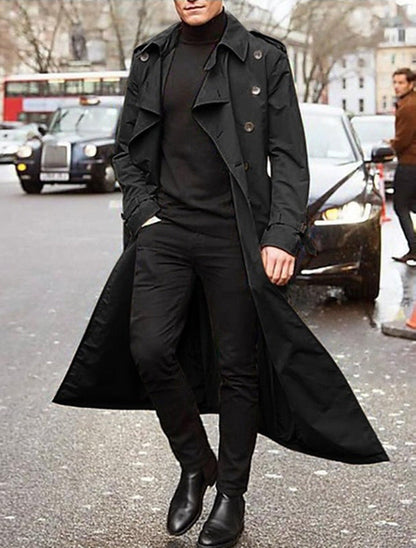Herren Trenchcoat Eleganter Langmantel mit Knöpfen Hochgeschlossen