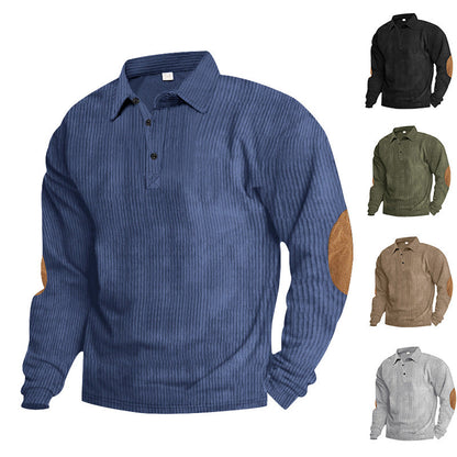 Herren Langarm-Shirt mit Rippenstoff und Contrast-Ellbogenpatches Modern