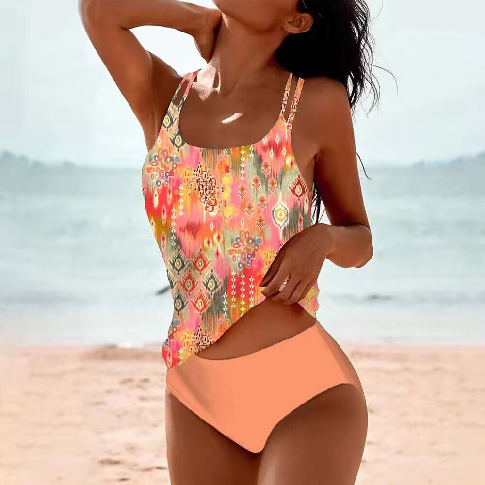 Damen Tankini Badeanzug Florales Oberteil Bequem