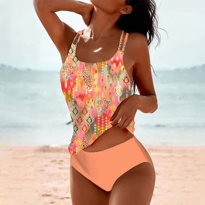 Damen Tankini Badeanzug Florales Oberteil Bequem