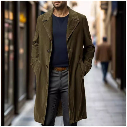 Herren Trenchcoat Elegant Langschwarz Wasserabweisend
