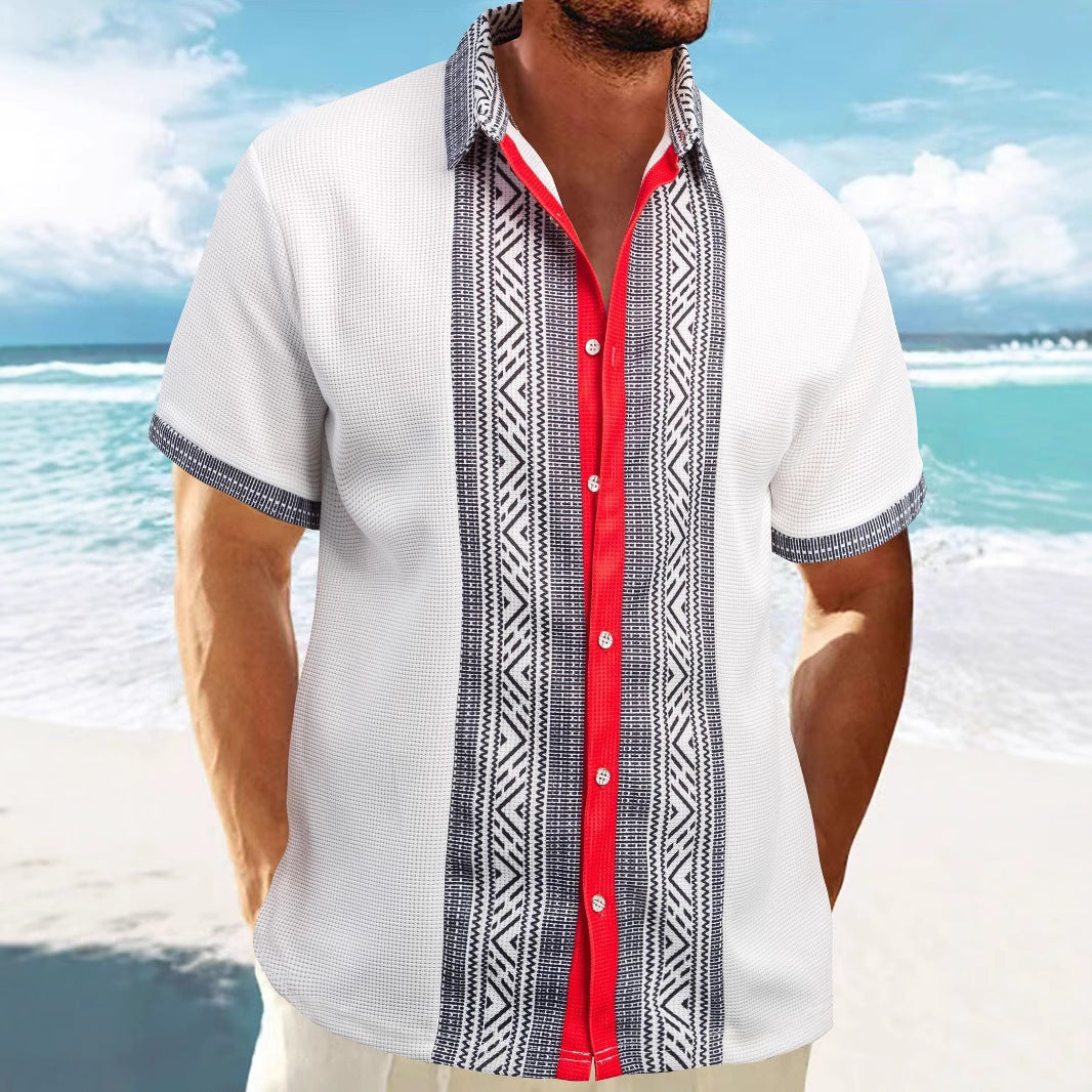 Herren Hemd Kurzarm Geometrisches Muster Kentkragen Modern - BerlinGlamour