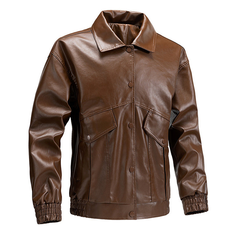 Lederjacke Herren Modern mit Taschen Elastisch Schwarz