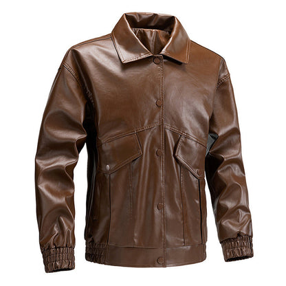 Lederjacke Herren Modern mit Taschen Elastisch Schwarz