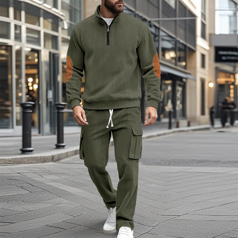 Herren Sweatshirt Set mit Cargo-Hose Hochkragen Praktisch