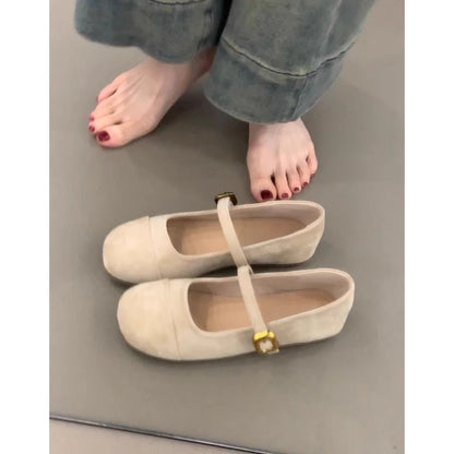 Damen Ballerinas Weich Wildleder Schnalle Modern