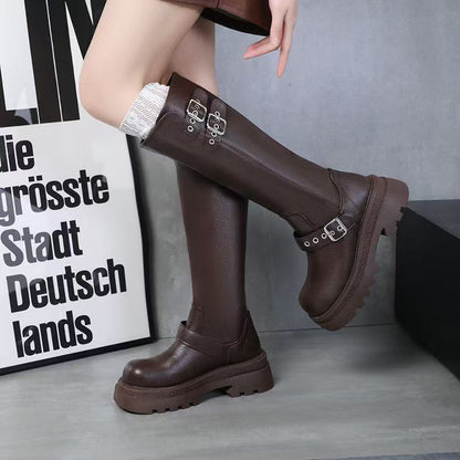 Damen Overknee Stiefel mit Schnallen Robust Winter