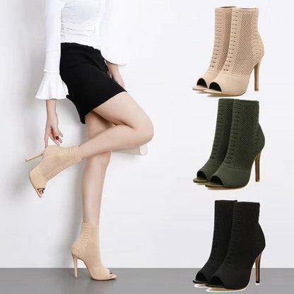 Damen Stiefel Ankle Boots Peep-Toe Absatz Elegant Schuhe - BerlinGlamour