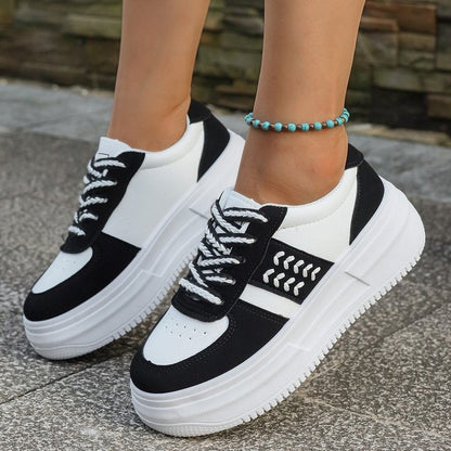Damen Plateau Sneaker Hoch mit Schnürsenkel und Weichem Innenfutter