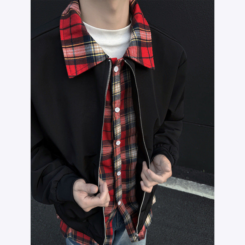 Herren Bomberjacke Stehkragen Kariert Modern