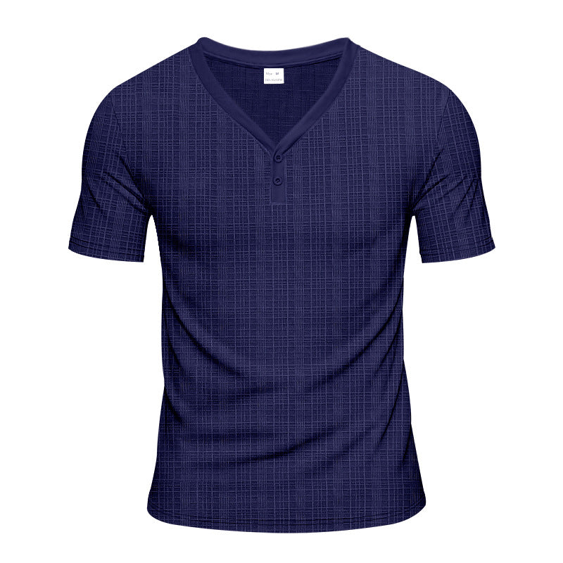 Herren Henley-Shirt Kurzarm Strukturiert Knöpfe Modern