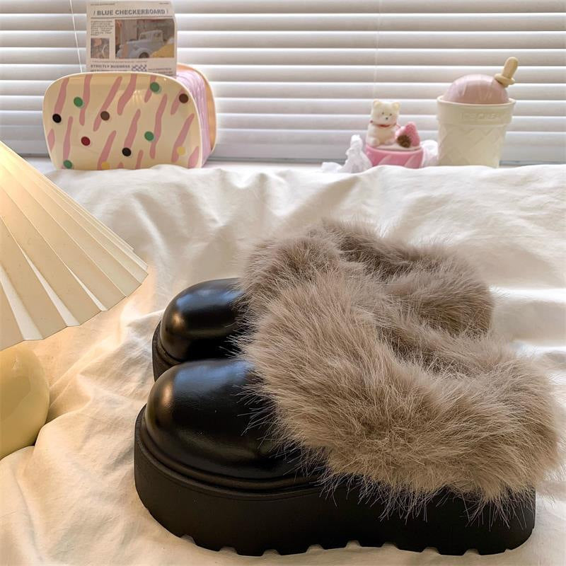 Damen Clogs Flauschig Warm mit Kunstfell und Robuster Sohle