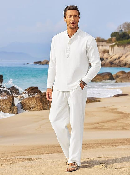 Herren Strandhose Leicht und Langarmshirt Elegant Sommer