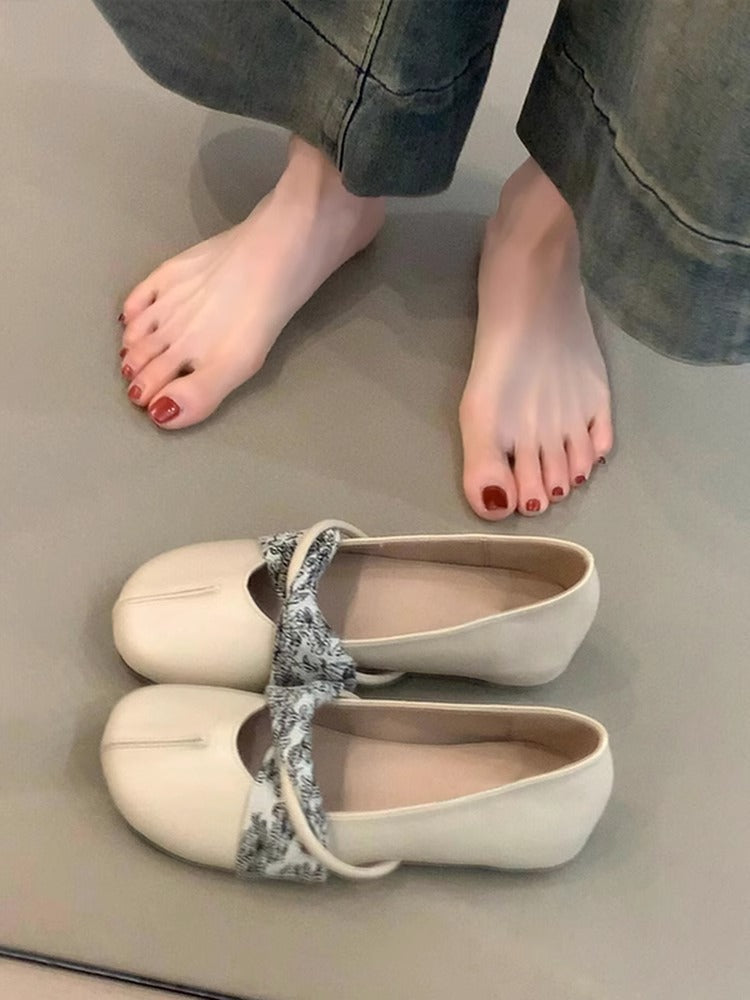 Damen Ballerinas Elegante Lederschuhe Mit Riemen