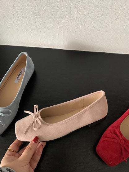 Damen Ballerinas Wildleder mit Schleifendetail Elegante Schuhe