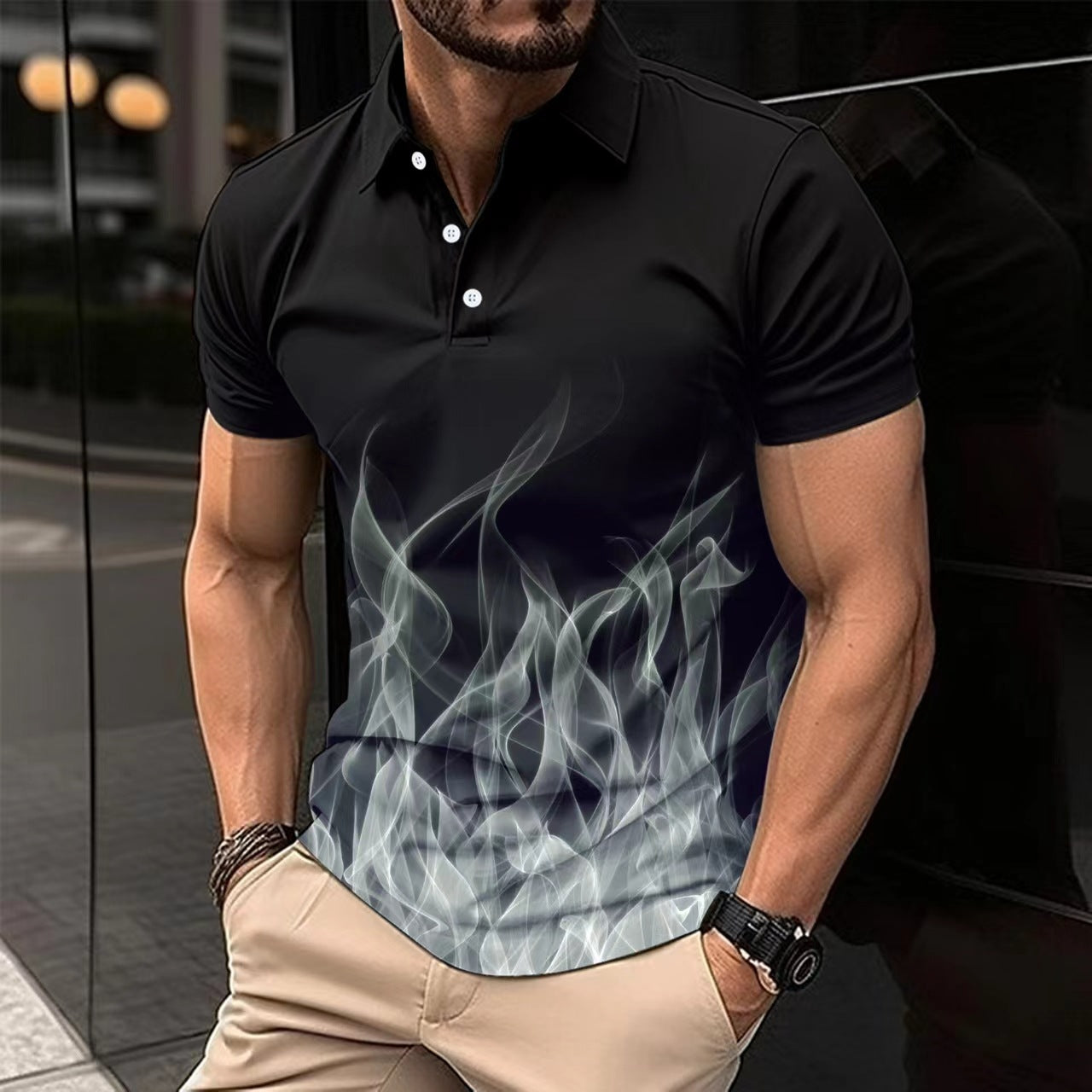Herren Poloshirt Flammenmotiv Bequem Modern - BerlinGlamour