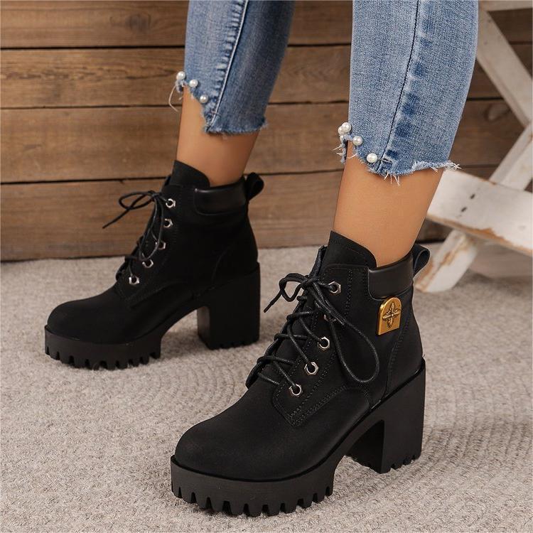 Damen Stiefel Ankle Boots Blockabsatz Schnürschuhe Elegant - BerlinGlamour