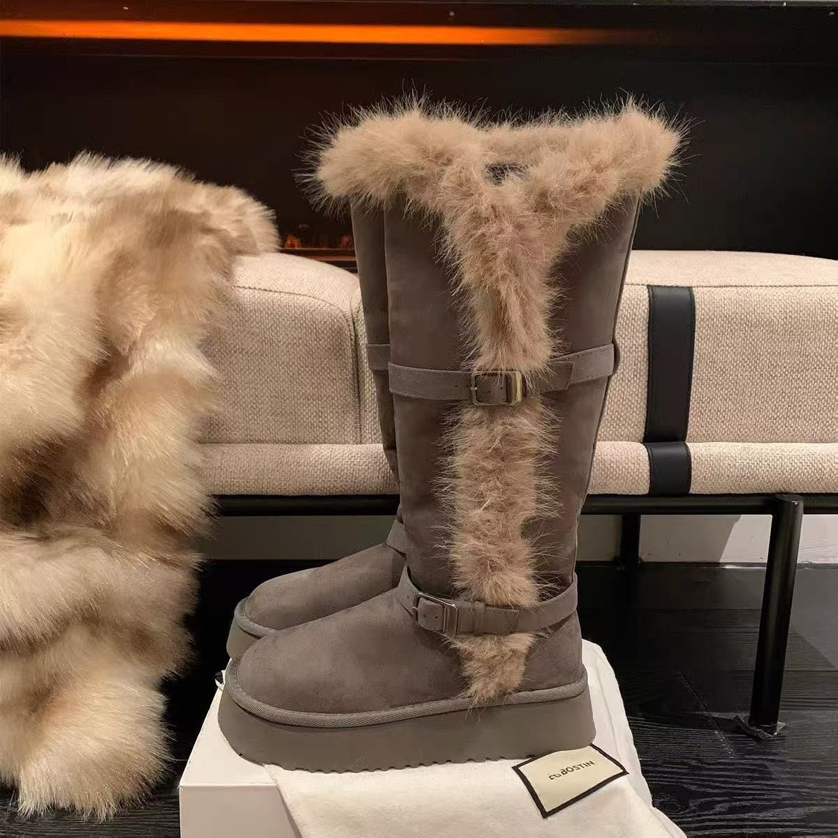 Damen Winterstiefel Warm Kuschelig mit Kunstfell