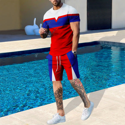 Herren Sport Set Kurzarm Kontrast Farben Modern