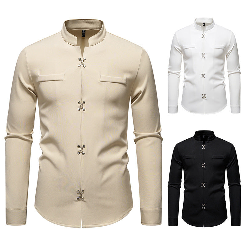 Herren Hemd Asiatisch Knopf Design Elegant