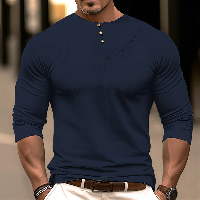 Herren Langarmshirt Modern Knopfdetail Elegante Optik - BerlinGlamour