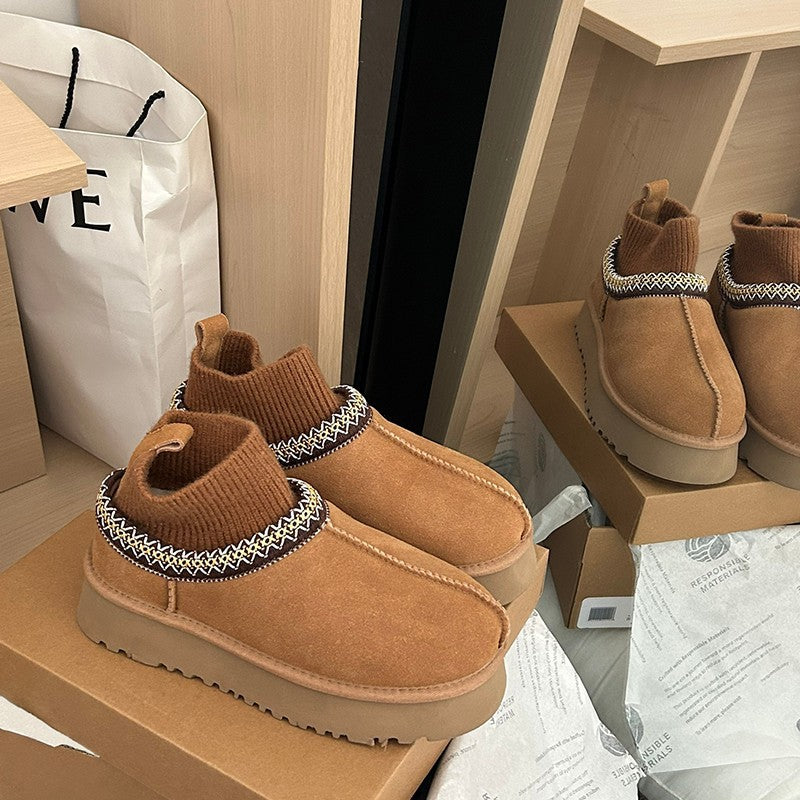 Damen Stiefeletten Bequem Elastisch Rutschfest Schwarz