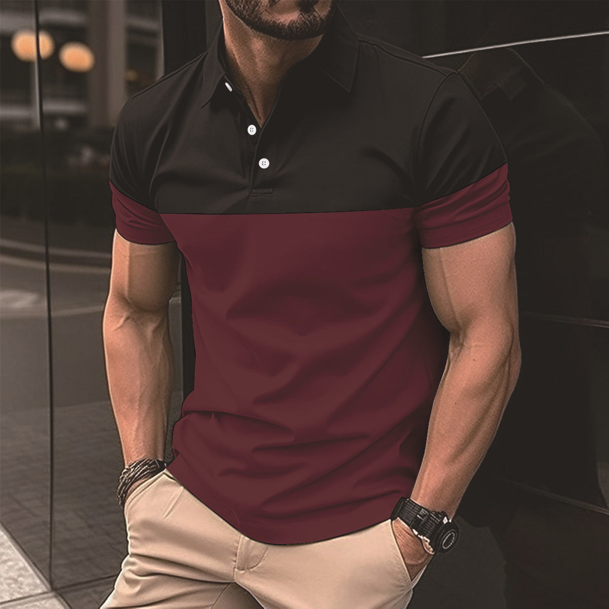 Herren Poloshirt Farbblock Design Modern Berlin Style