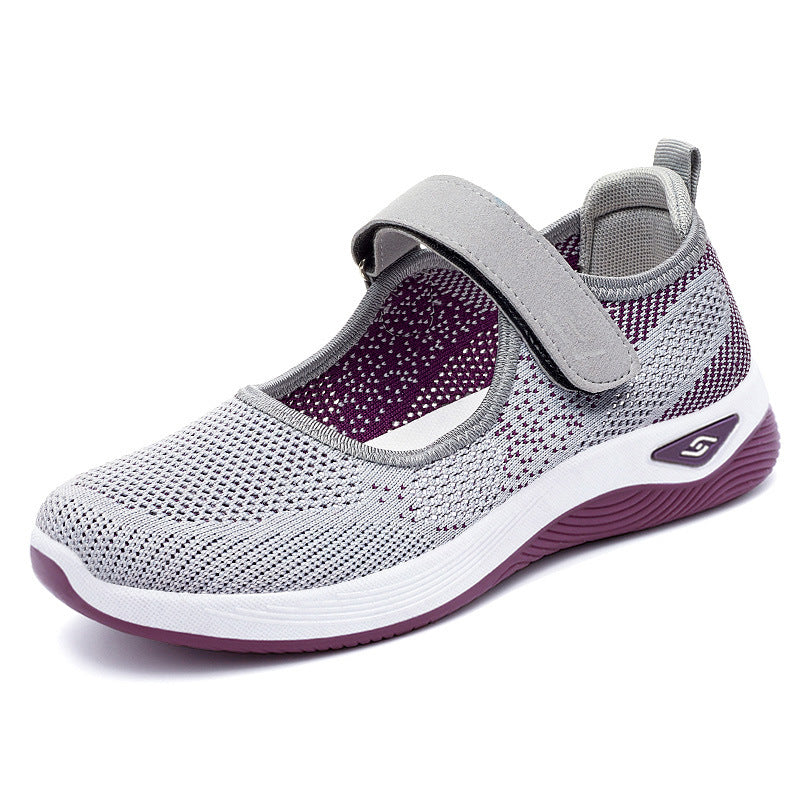 Damen Sportschuhe Bequem Atmungsaktiv Sneaker mit Klettverschluss