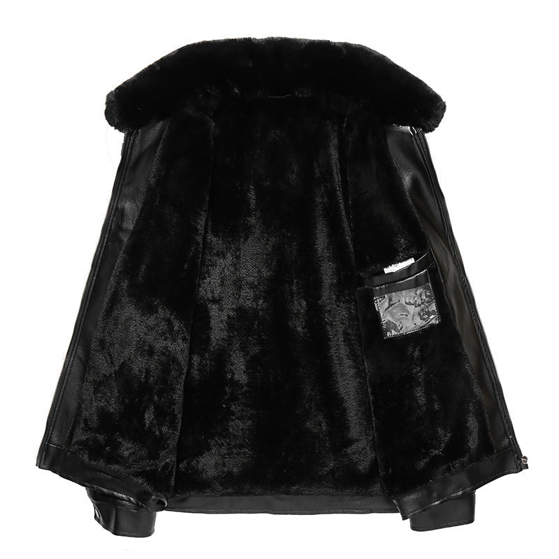 Herren Lederjacke Warm Lammfell Gefüttert Winter