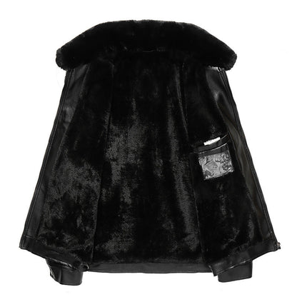 Herren Lederjacke Warm Lammfell Gefüttert Winter