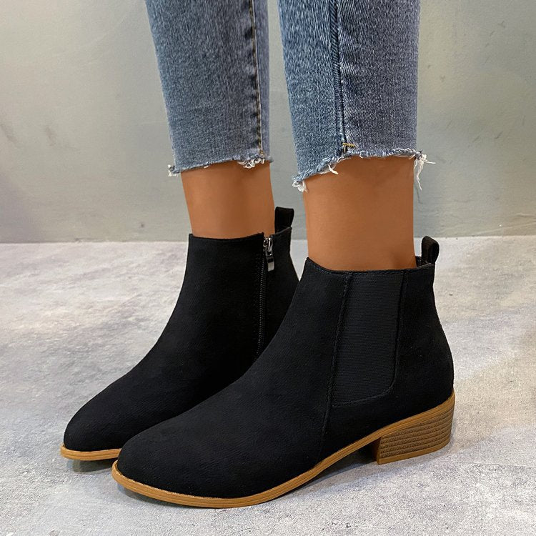 Damen Stiefeletten Elegant Reißverschluss Blockabsatz Komfort
