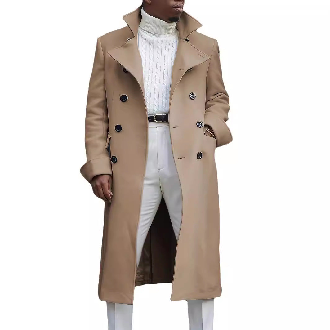 Herren Langmantel Elegant Moderner Schnitt Doppelter Knopfleiste