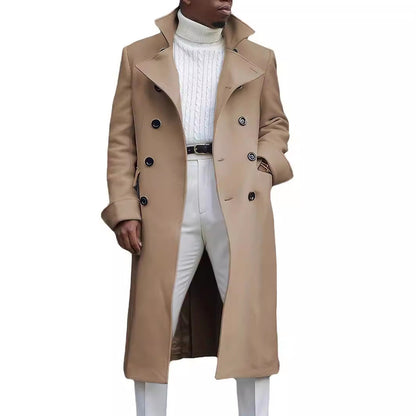 Herren Langmantel Elegant Moderner Schnitt Doppelter Knopfleiste