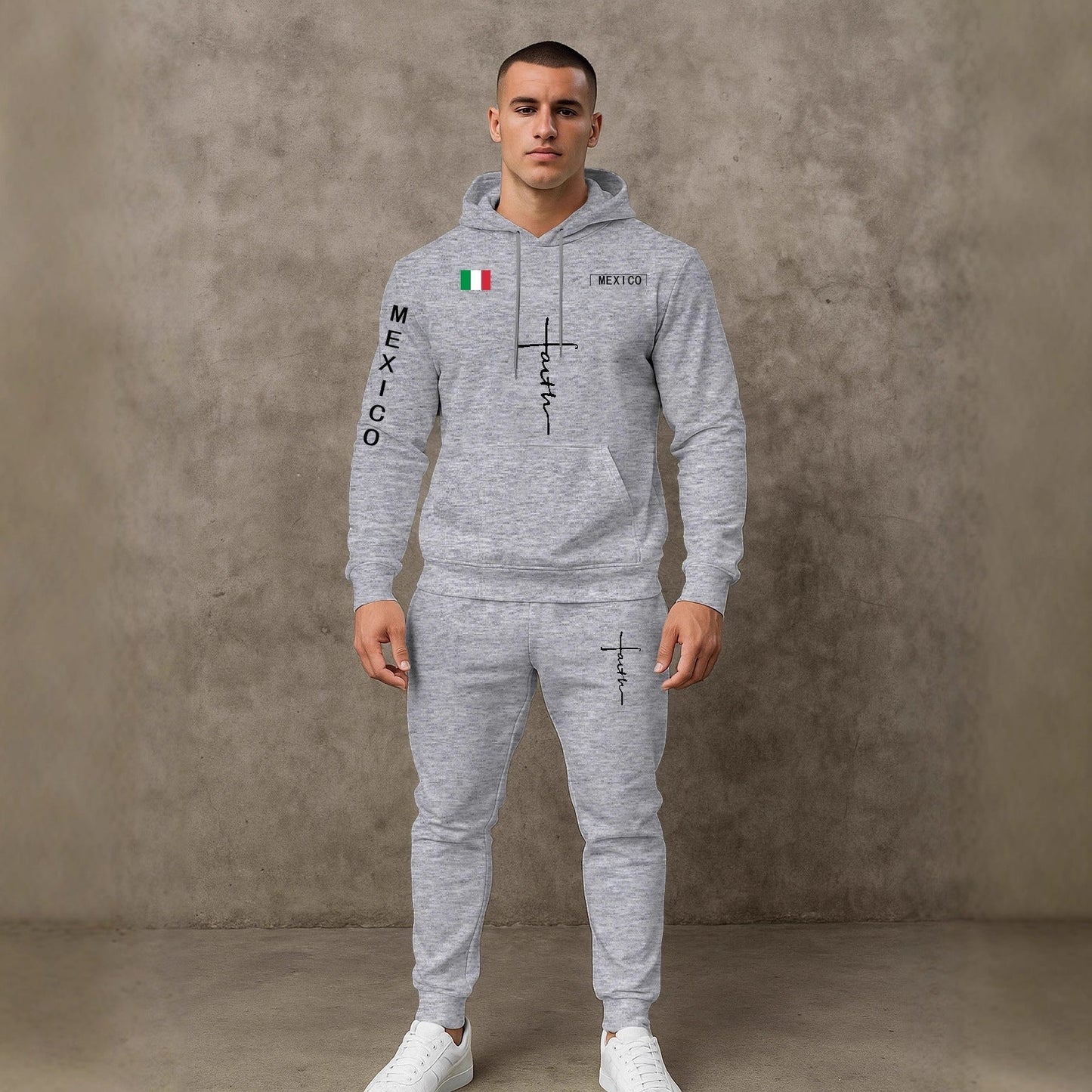 Herren Sportanzug Hoodie Jogginghose Set Grau Sportlich