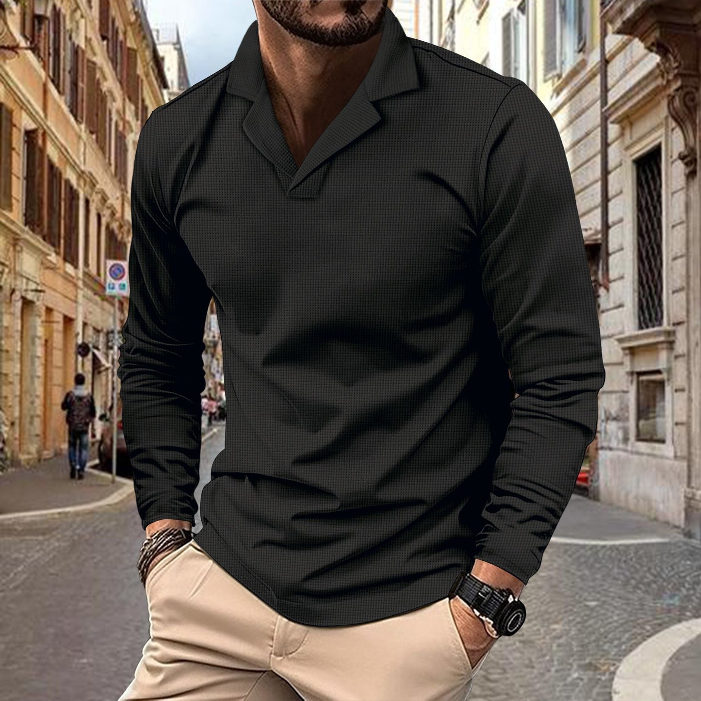 Herren Langarmshirt Modern Strukturiert Trendig