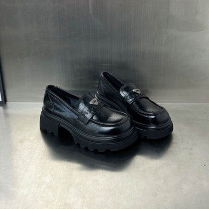 Damen Clogs Modisch Glänzend Ledersohle Hoch